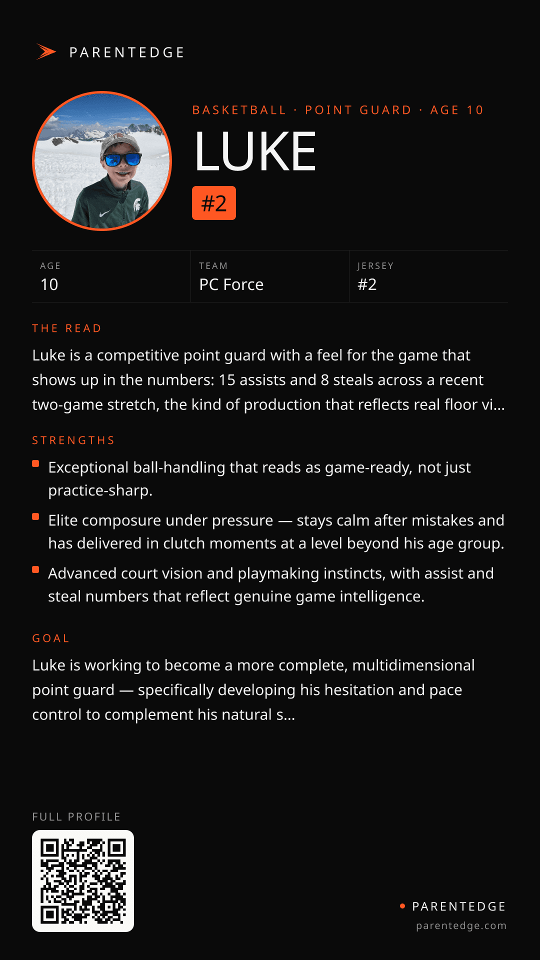 Shareable Athlete Card with QR code